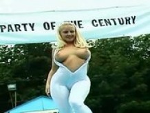 Miss Space Suit strips naked outdoors