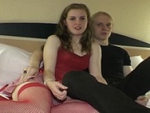 Teen couple Beatrix Bliss and Drew talk before fucking