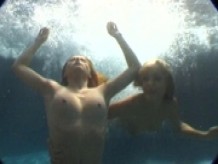 Two hot lesbian sluts eat each other out in the pool