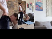 El instructor de yoga me dio una clase o chupar y conducir y montar y no me dejó sacar ...