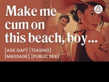 MILF caliente follada por un salvavidas en la playa - Sexo en público y provocaciones - ASMR Audio Porn - Historia erótica en audio para mujeres