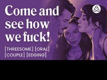 ASMR Audio Porn: Noche de cine se convierte en una sesión de sexo en trío FFM voyeur - Provocaciones y lamiendo el coño - Historia de audio erótica para mujeres