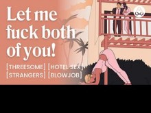 ASMR Audio Porn: Trío FFM con sexo en un hotel con dos chicas follándose a un tipo afortunado - Historia de audio erótica