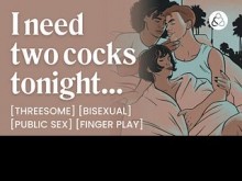 ASMR Audio Porn: Arriesgado primer trío MMF en una fiesta - Bisexual, provocación y cogida en público - Historia de audio erótica para mujeres